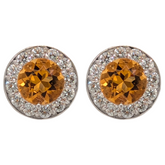14K White Gold Citrine Diamond Halo Birthstone Earrings